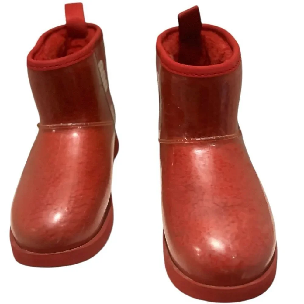 UGG Kids Red Rain Boot – Waterproof Sherpa Lined – Size 5